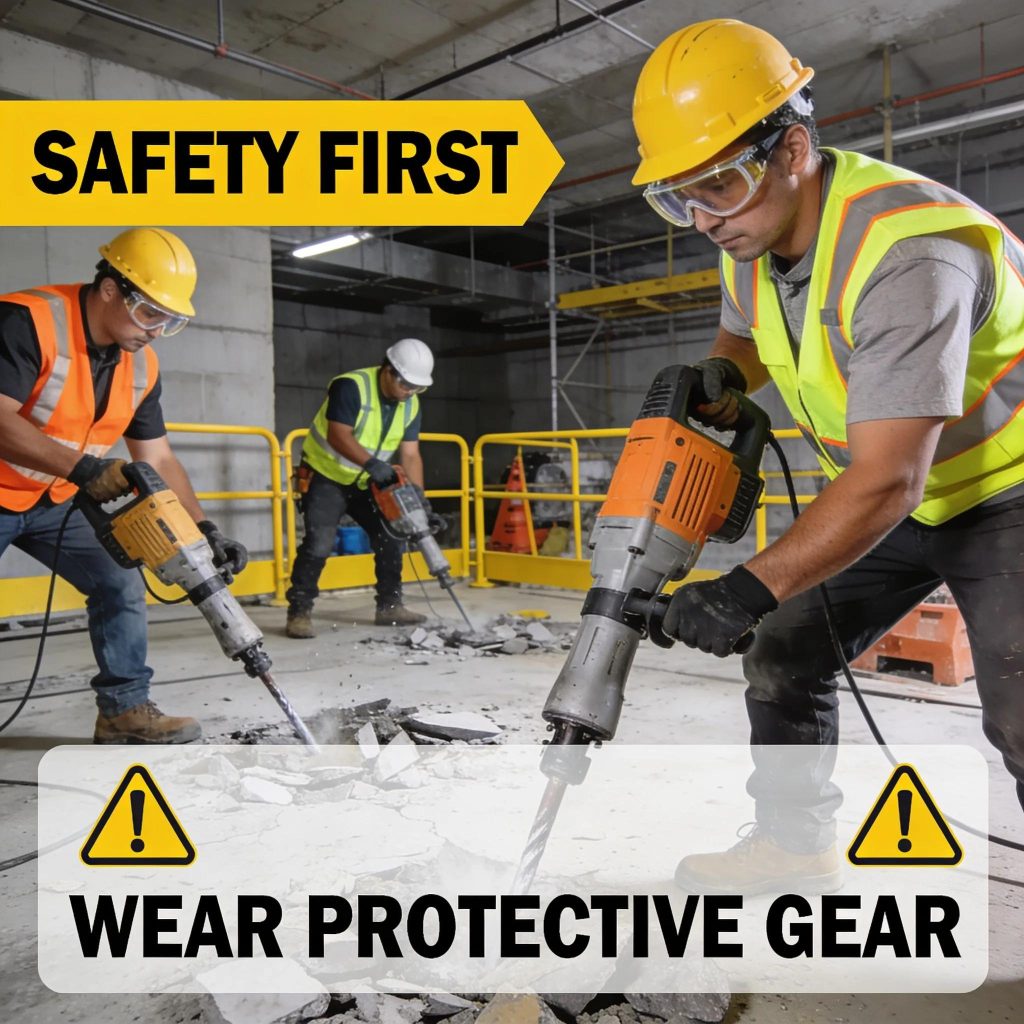 Workers following safety protocols on a demolition site